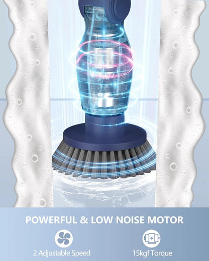 Electric Spin Scrubber, Cordless Bath Tub Power Scrubber with Long Handle and 8 Replaceable Brush Heads, Shower Cleaning Brush Household Tools for Bathroom, Floor Tile ,Car