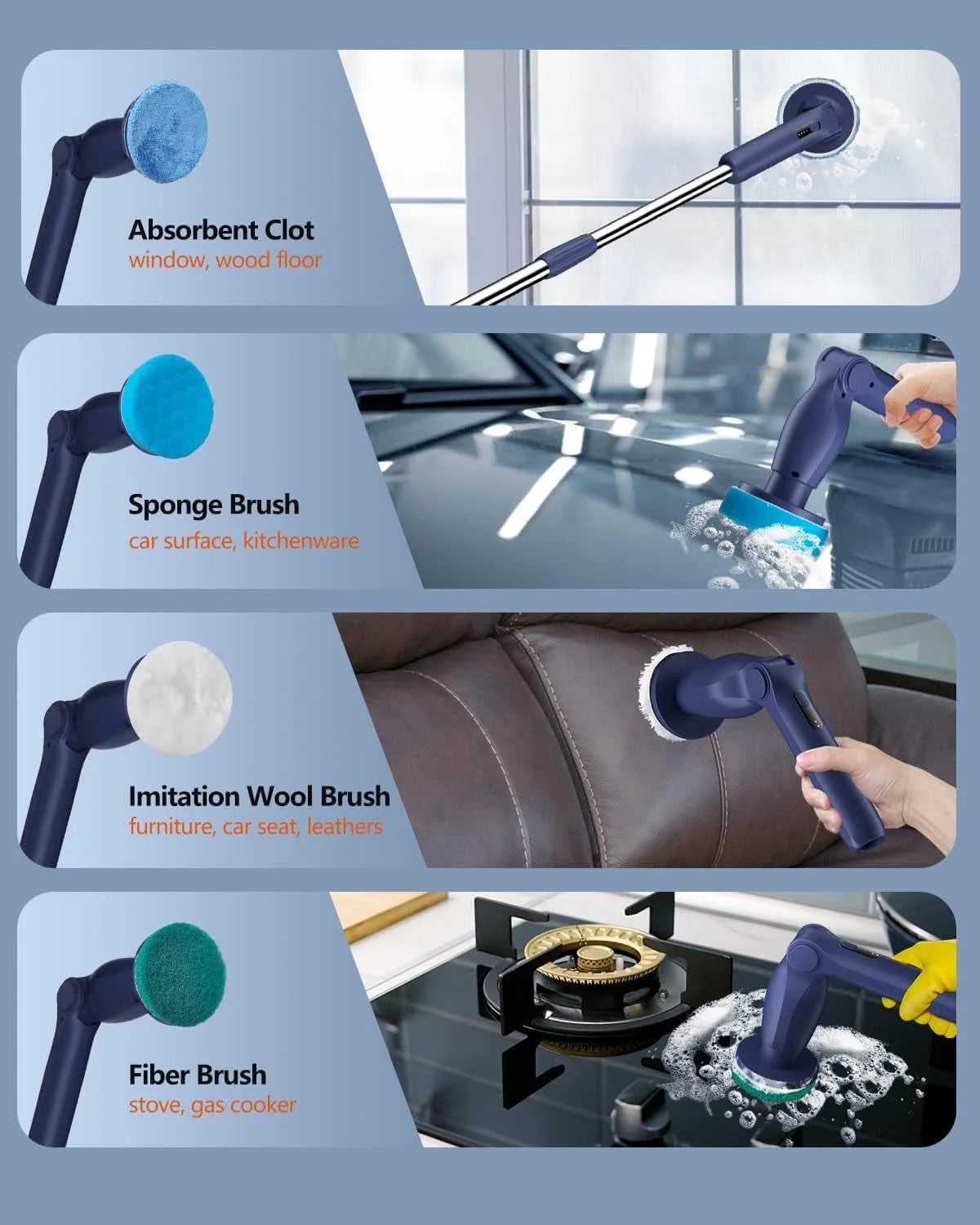 Electric Spin Scrubber, Cordless Bath Tub Power Scrubber with Long Handle and 8 Replaceable Brush Heads, Shower Cleaning Brush Household Tools for Bathroom, Floor Tile ,Car